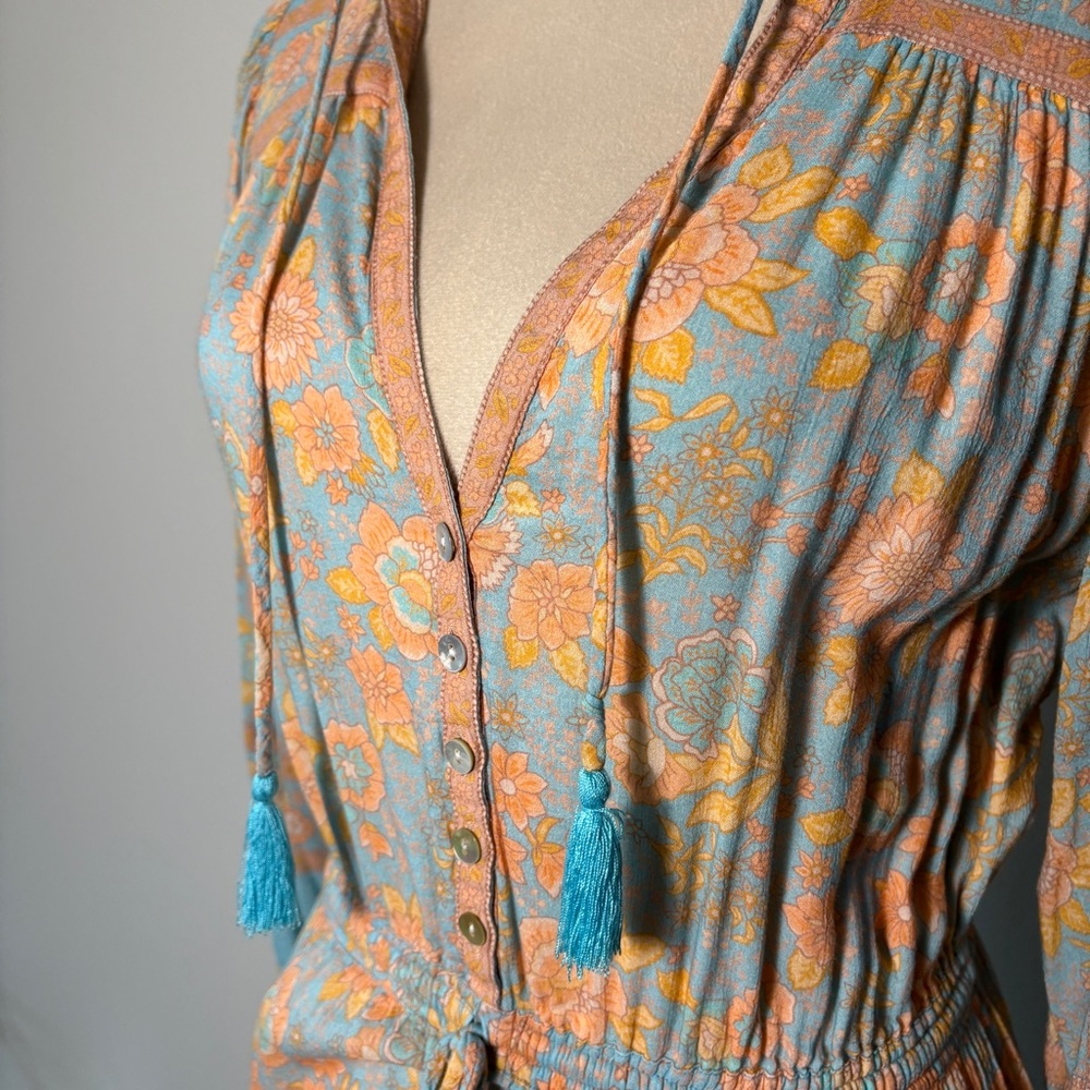 Spell Resort Wear Orange and Blue Bishop Sleeve Sundress - Picture 3 of 6
